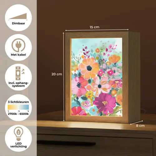 Bloemen - Schilderij - Natuur - Botanisch Light Box met kabel (Tafellamp) klein -USP_NL