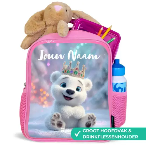 Ijsbeer - Kroon - Winter Kinderrugzak - Roze middel -inhoud_NL