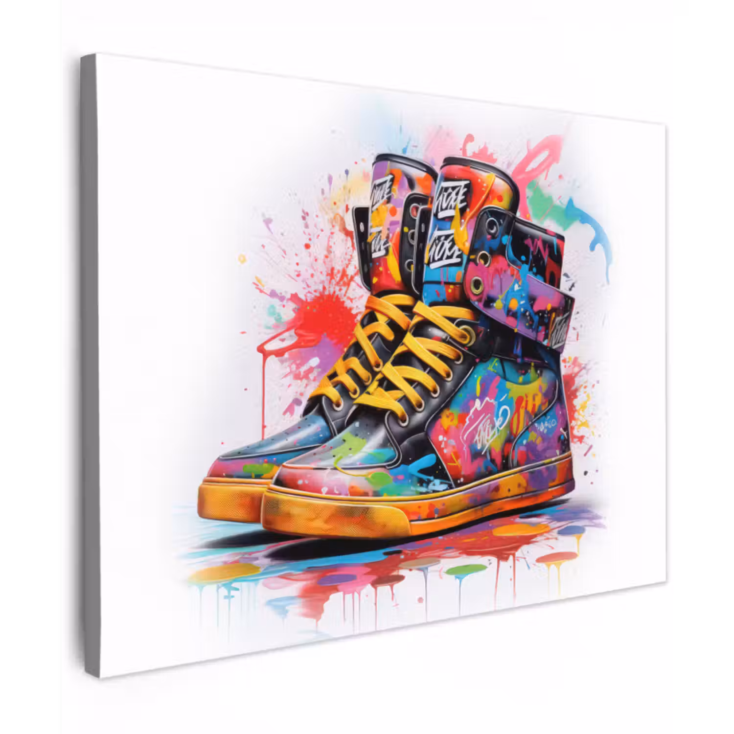 Canvas schilderij - Schoenen - Graffiti - Wit - Kleuren