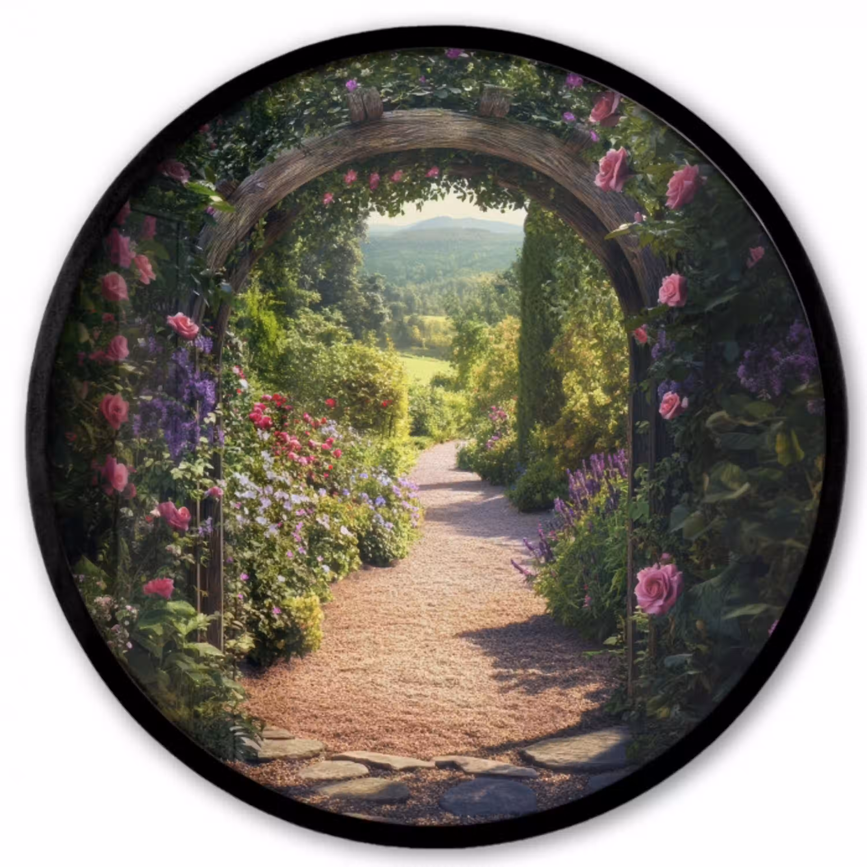 Doorkijk - Bloemen - Natuur - Rozenboog Fotolijst rond zonder passe partout klein -3d
