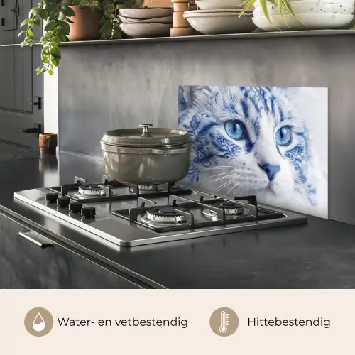 Kat - Patroon - Blauw keuken achterwand spatscherm klein -usp_NL
