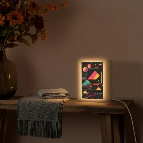 Piramides - Cirkels - Neonkleuren - Geometrisch Light Box met kabel (Tafellamp) klein -sfeer4
