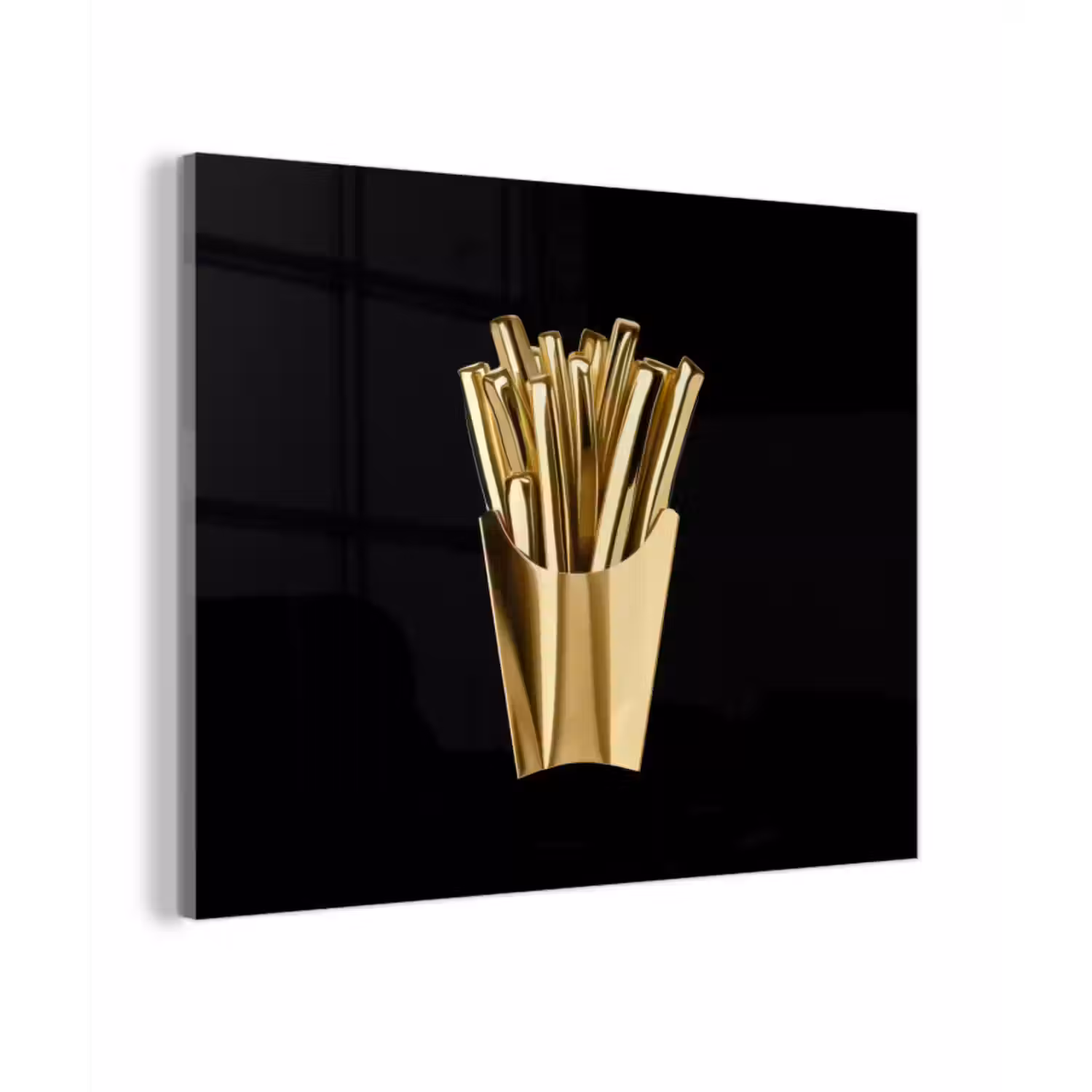 Glas schilderij - Friet - Goud - Chrome - Eten