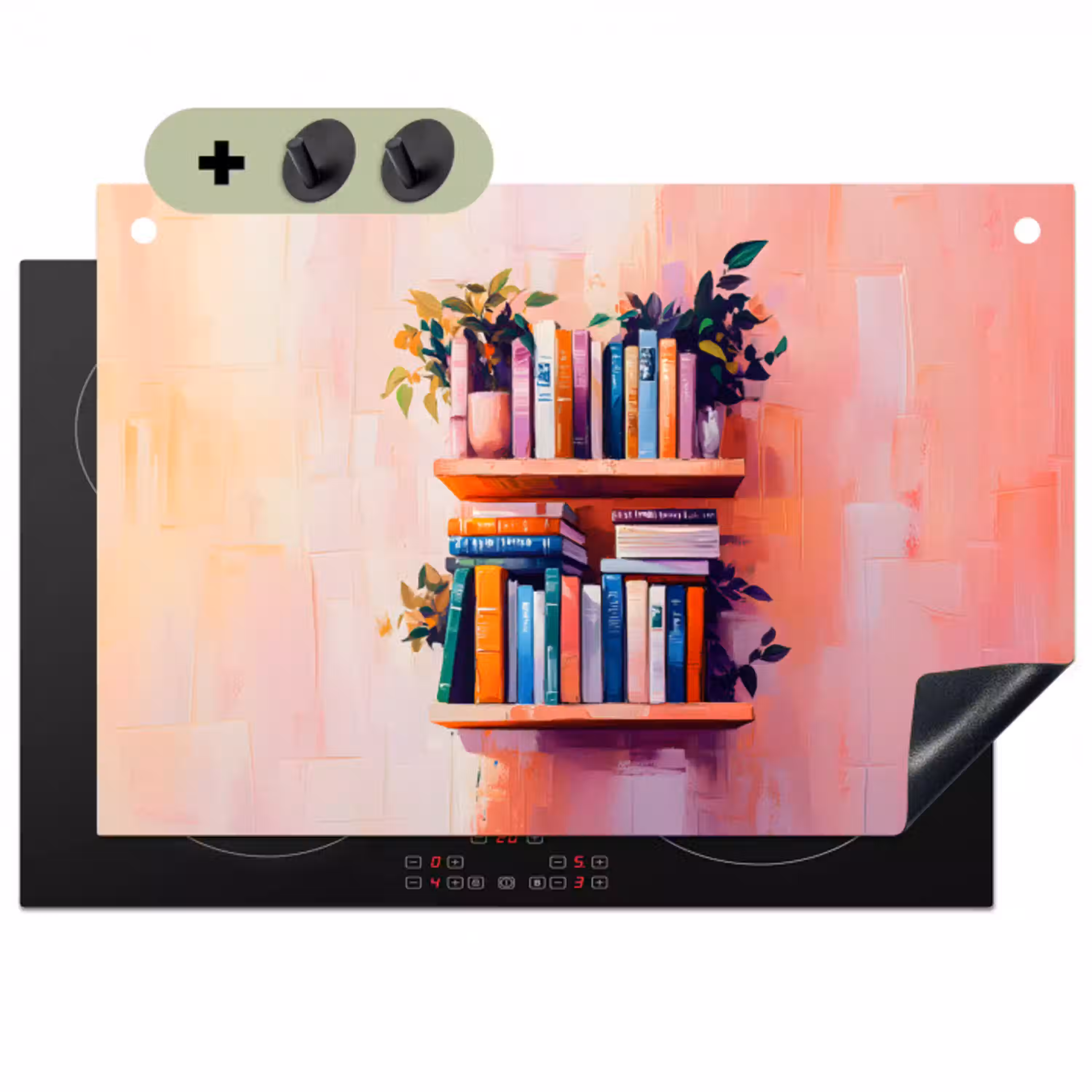 Planken - Boeken - Bladeren Inductie beschemer met haakjes klein -3d