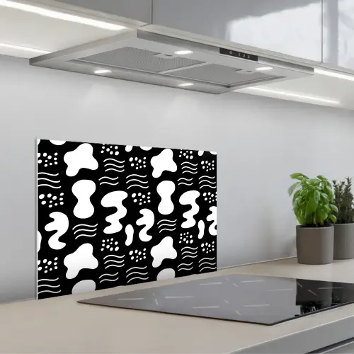Wit - Zwart - Dynamisch - Patroon keuken achterwand spatscherm klein 900 -3d_schuin