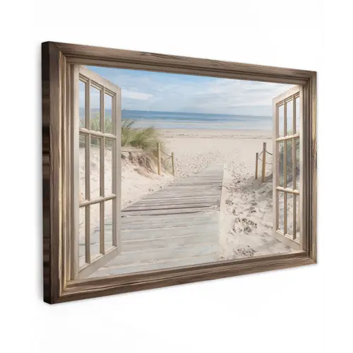 Doorkijk - Strand - Duinen - Pad - Landschap Tuinposter op houten frame 2 cm dik klein -3d