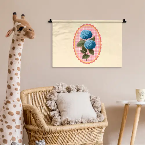 Bloemen - Blauw - Lijst - Bladeren Wandkleed katoen klein -wsfeer5_kind