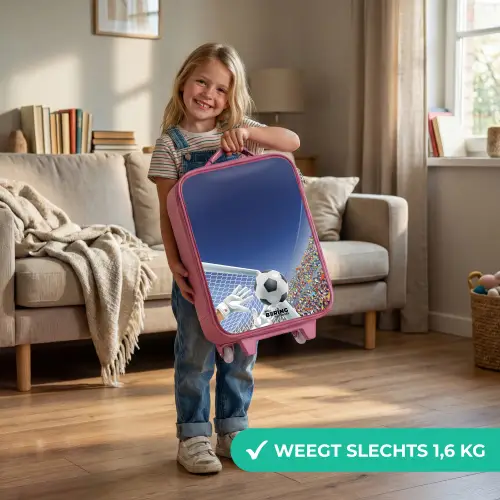 Keeper die een voetbal tegenhoud Kinderkoffer - Roze klein -sfeer2_NL