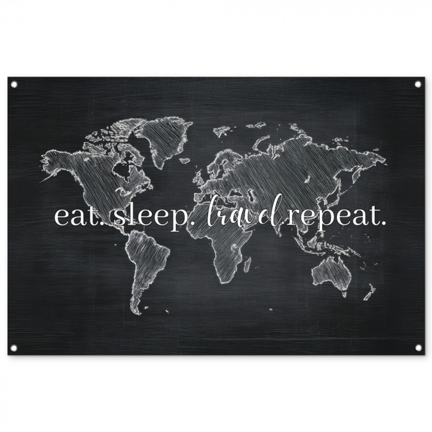 Wereldkaart - Krijt - Quote - Zwart tuinposter los doek groot -3d