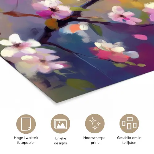 Vogels - Bloemen - Roze poster papier klein -closeup_NL