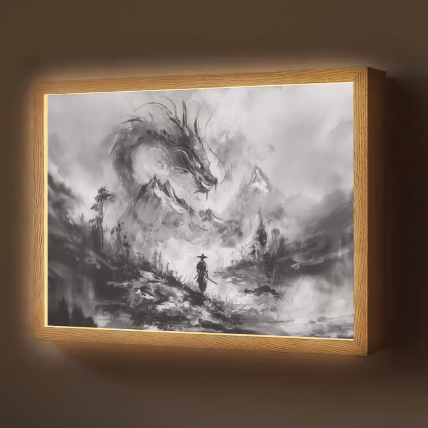 Lightbox - Wandlamp - Krijger - Draak - Grijs