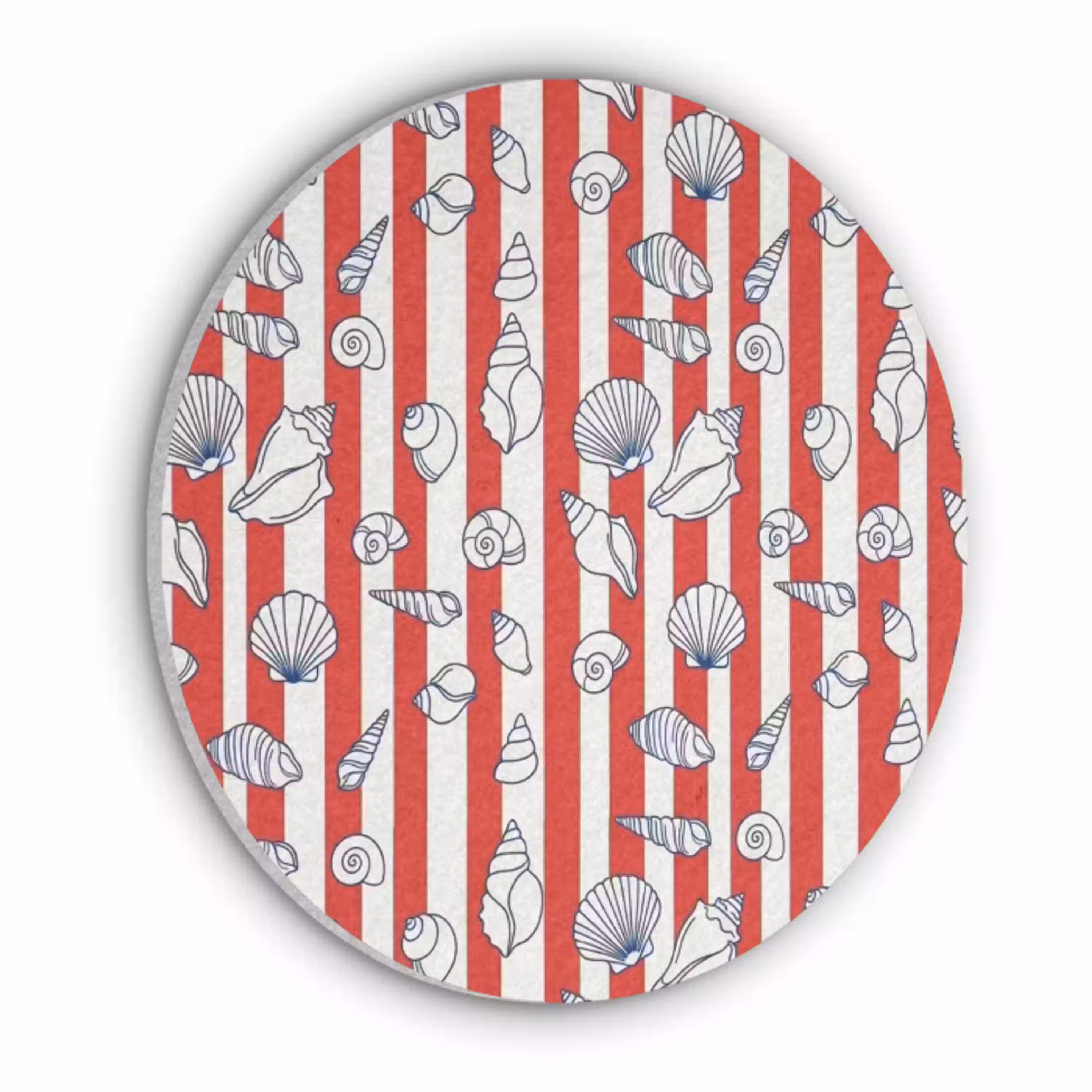 Schelp - Zeedieren - Zomer - Illustratie - Rood - Blauw Akoestische PET Vilt - Rond klein -3d