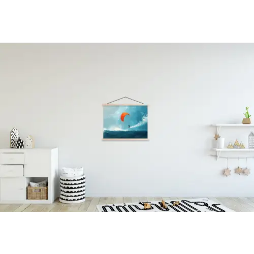 Kitesurfer - Oranje - Zee - Lucht textielposter latten blank klein -kinderkamer