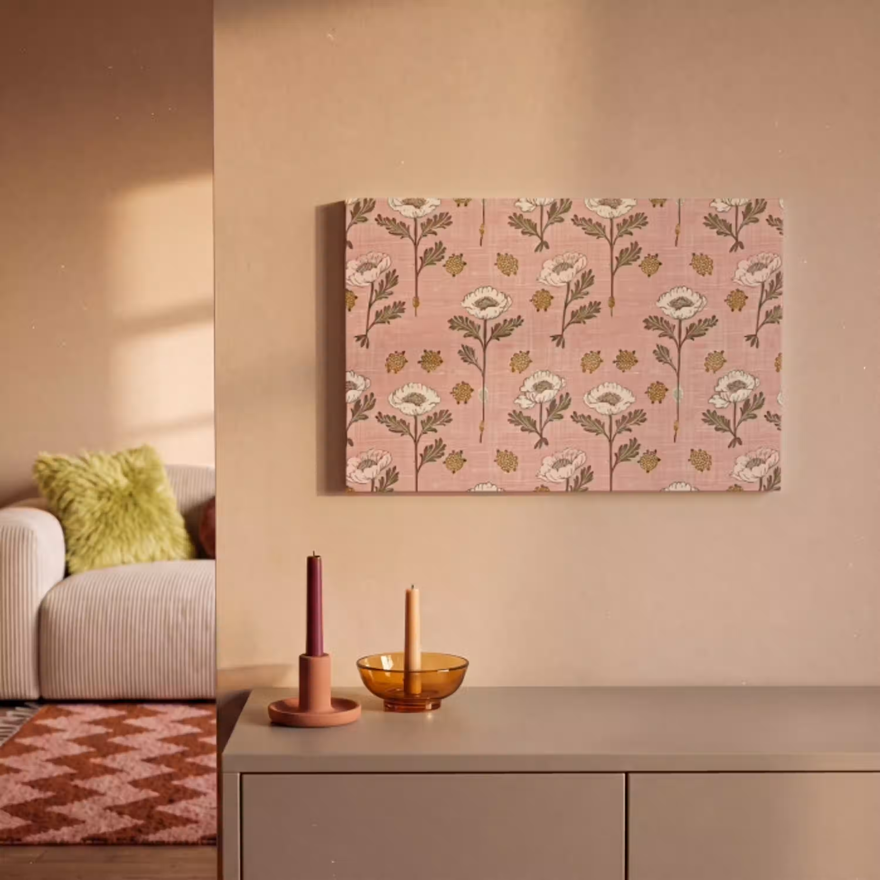 Roze - Bloemen - Vintage - Textuur canvas 2cm klein 34 -sfeer1
