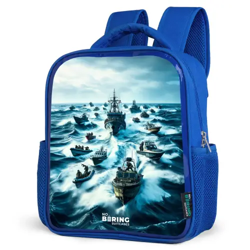 Schepen in de zee Kinderrugzak - Blauw middel -schuin