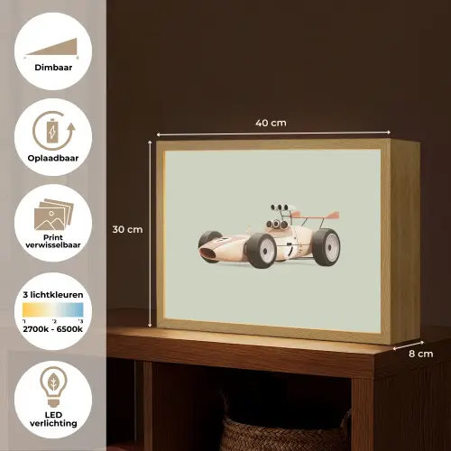 Beige - Raceauto - Groen Light Box met batterij (Wandlamp kind) middel -USP_websiteoverzichtNL