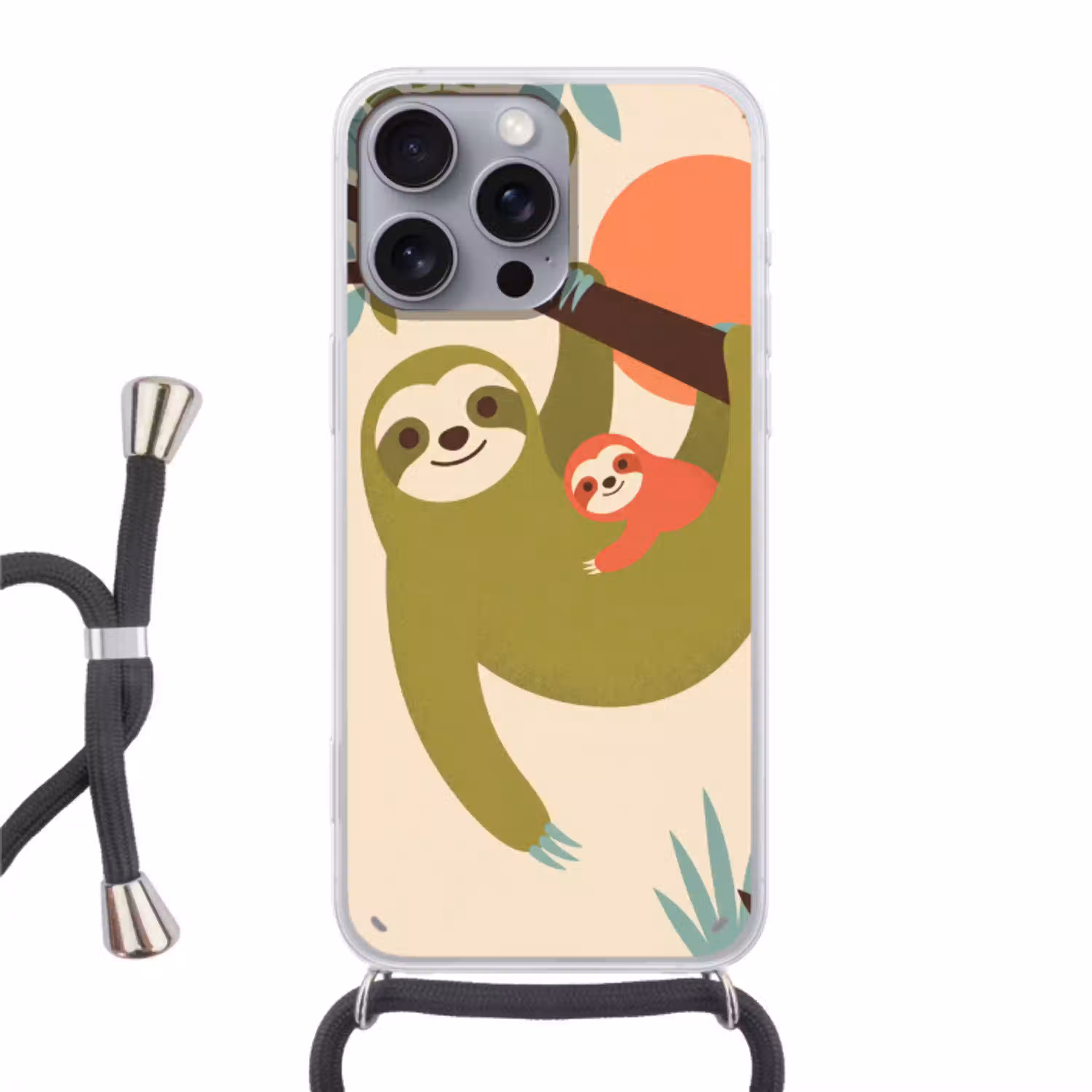 Dieren - Moeder - Baby - Natuur - Groen Hoesje iPhone 16 Pro Max met koord klein -3d
