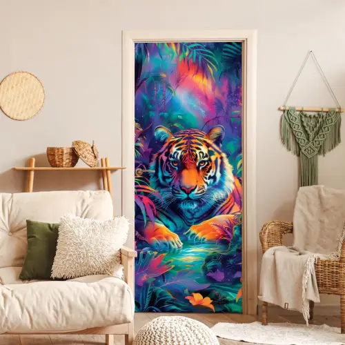 Tijger - Dier - Jungle - Kleurrijk deurposter klein -sfeer2