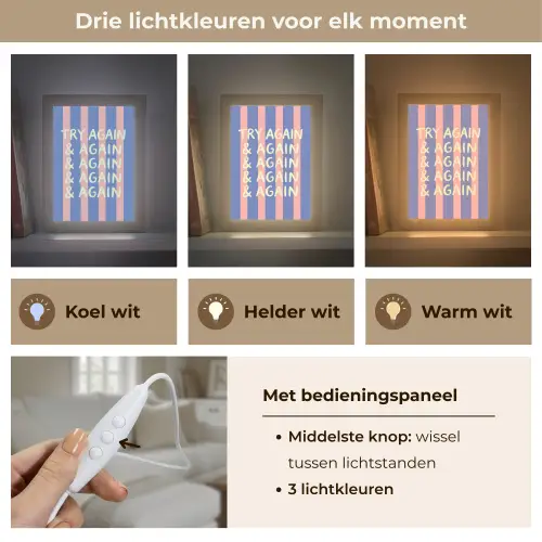 Try again - Strepen - Roze - Verticaal - Blauw Light Box met kabel (Tafellamp) klein -USP_lichtkleurNL