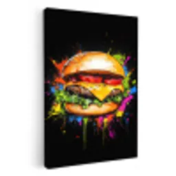 Hamburger - Graffiti - Verf - Kleurrijk - Eten - Abstract KitchenYeah - Keuken - Canvas klein -3d