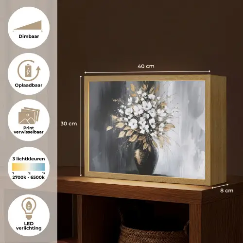 Bloemen - Wit - Vaas - Abstract Light Box met batterij (Wandlamp) middel -USP_websiteoverzichtNL