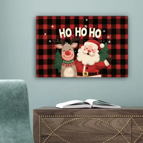 Kerstman - Rendier - Tekst - Rood - Zwart canvas 2cm klein -sfeer4