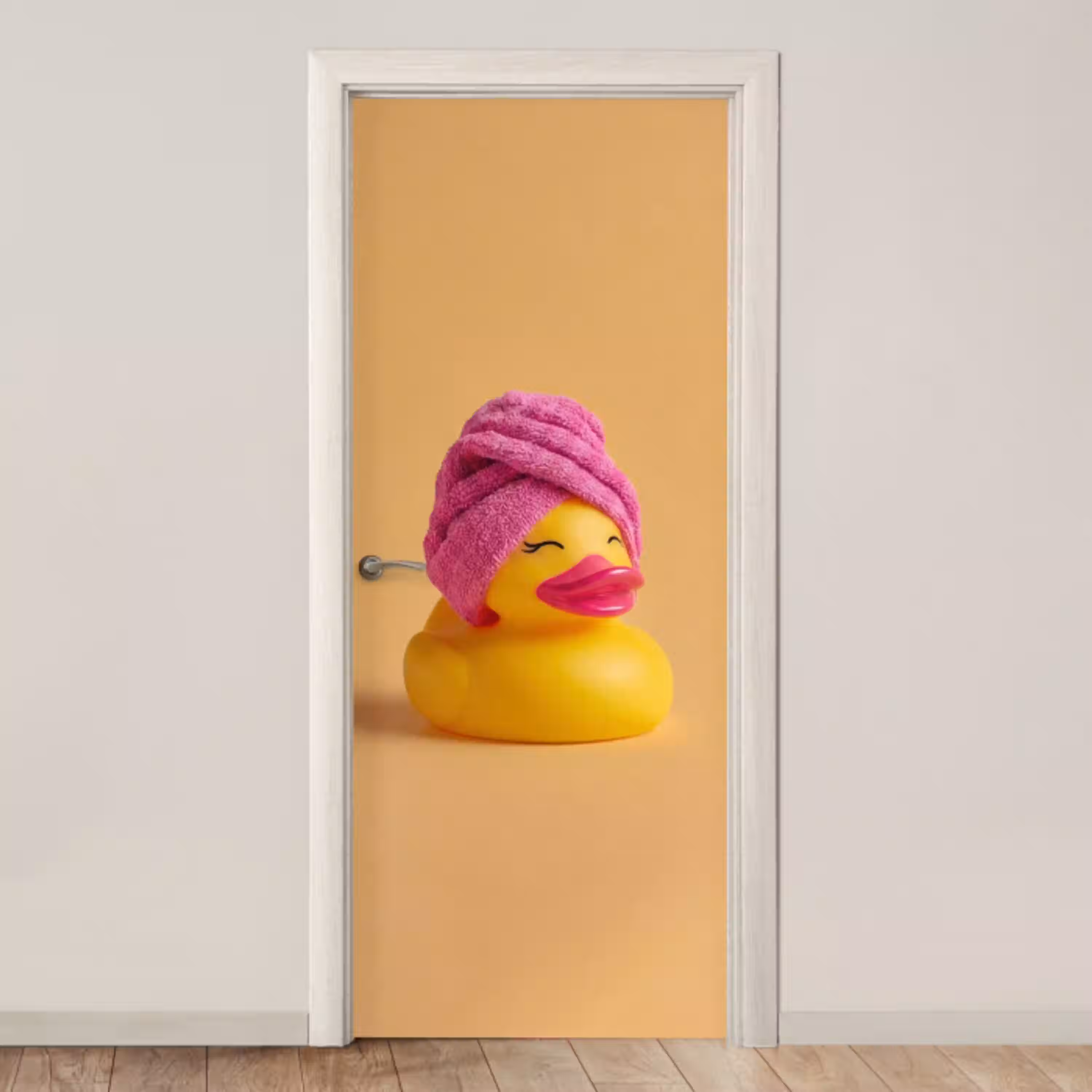 Badeend - Handdoek - Kleurrijk deurposter klein -3d_beige