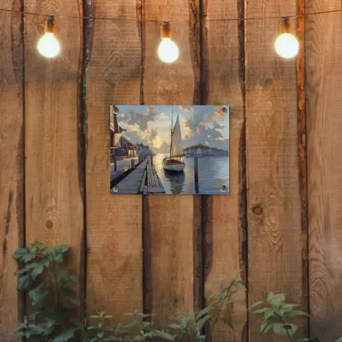 Zeilboot - Zon - Pier - Hout tuinposter los doek klein -sfeer1