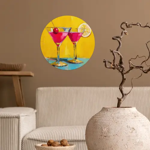 Glazen - Cocktail - Citroen - Kers Wandcirkel behangsticker klein -sfeer1