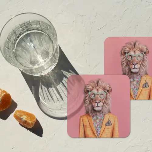 Leeuw - Pak - Geruit - Bril onderzetter kurk middel -sfeer4