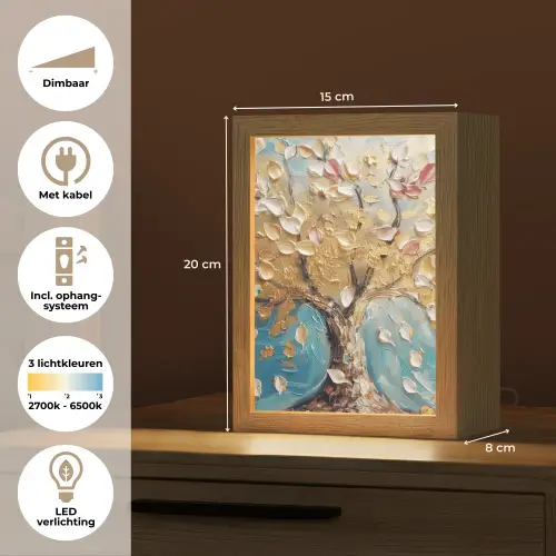 Boom - Blauw - Goud - Abstract - Modern Light Box met kabel (Tafellamp) klein -USP_NL