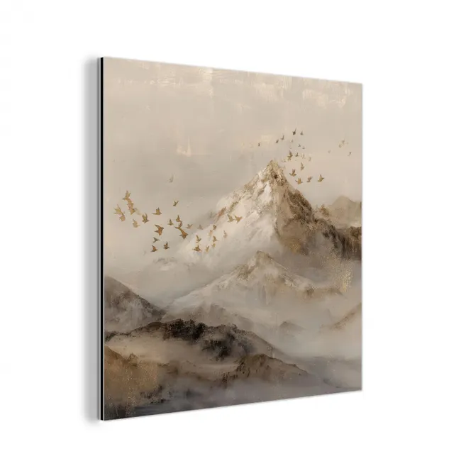 Berglandschap - Mist  - Penseelstreken aluminium wit klein -3d