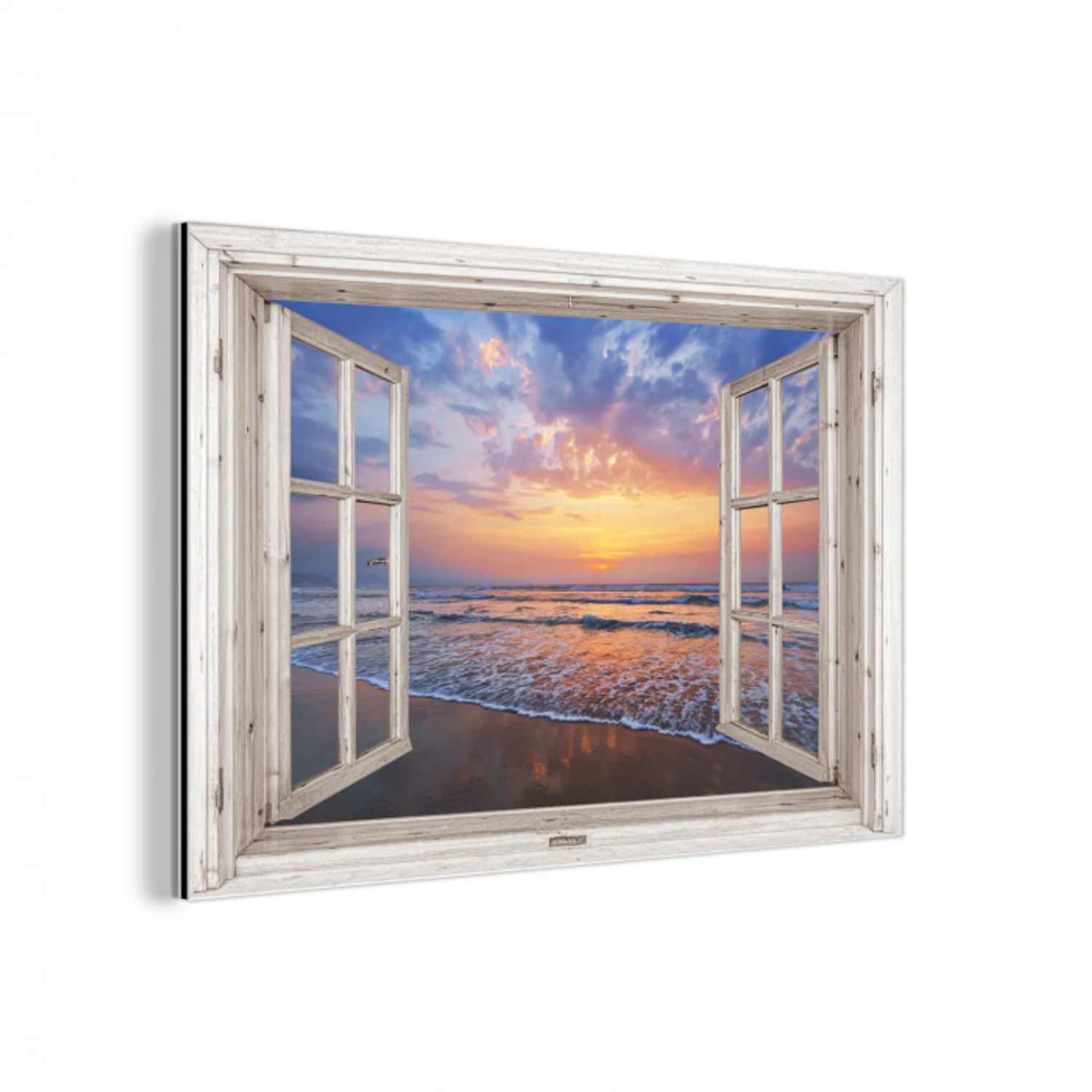 Doorkijk - Zee - Strand - Zonsondergang - Blauw aluminium wit klein -3d