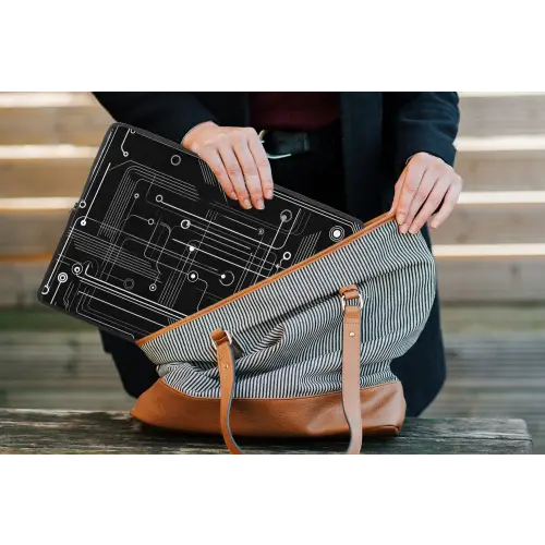 Gaming - Abstract - Lijnen - Rondjes - Zwart laptophoes neopreen klein -tas