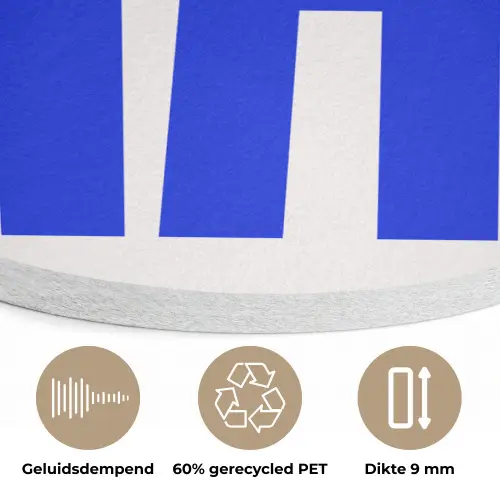 Ciao - Hoofdletters - Blauw - Minimalistisch Akoestische PET Vilt - Rond klein -closeup_NL