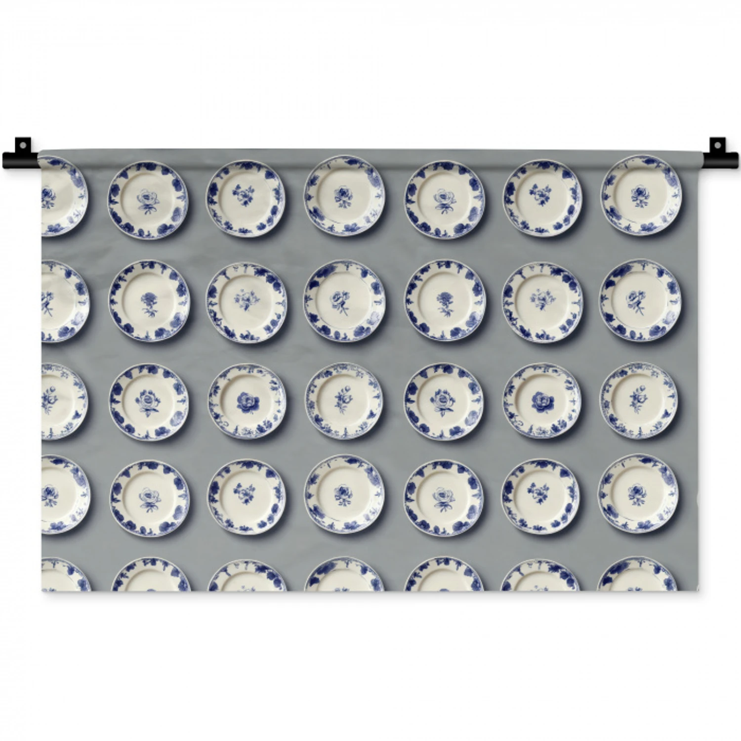 Borden - Bloemen - Blauw - Wit Wandkleed katoen klein 269 -zz3d