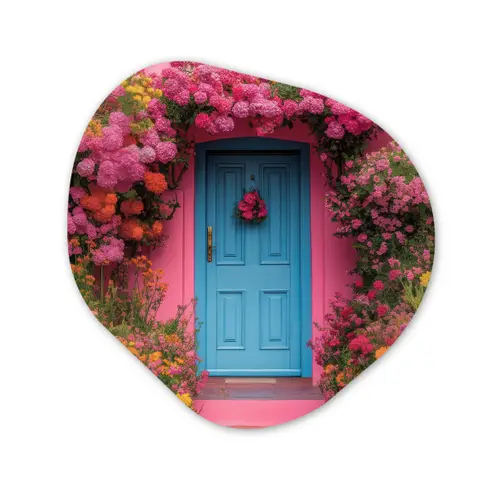 Bloemen - Deur - Roze Wandcirkel Organisch Forex 3mm klein -3d