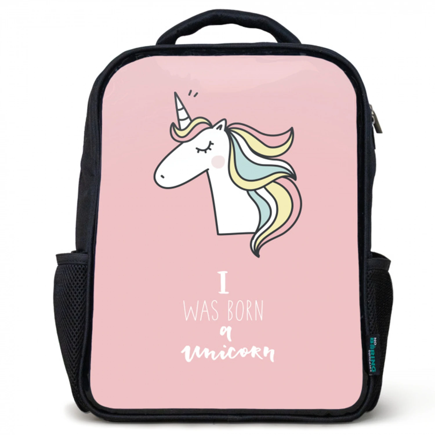 Quote - Meisjes - Eenhoorn - Roze - I was born a Unicorn Rugzak - Zwart middel -3d