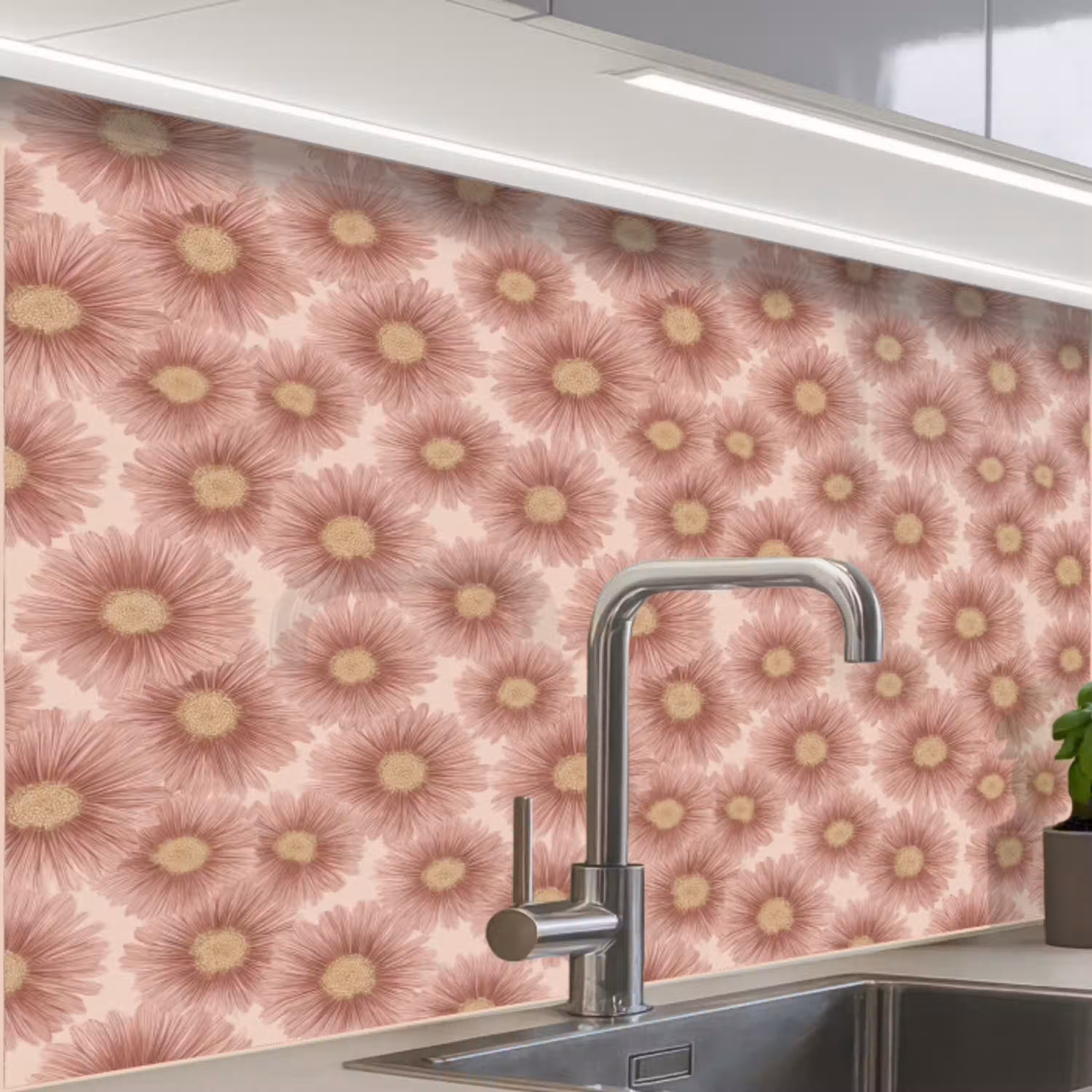 Gerbera - Bloemen - Roze keuken achterwand 2 middel 865 -zzzz3d_schuin
