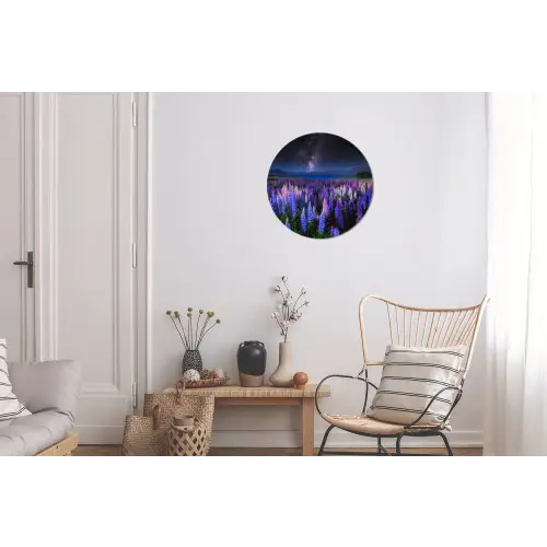 Bloemen - Nacht - Nieuw-Zeeland - Sterrenhemel - Paars Wandcirkel aluminium klein -woonkamer