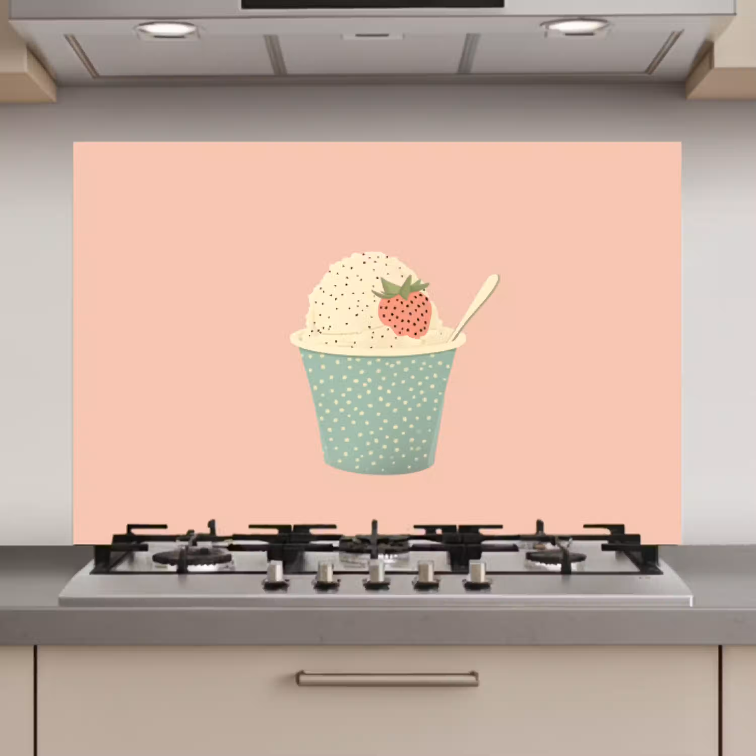 Bakje - Ijs - Aardbei - Roze keuken achterwand spatscherm klein -3d_website