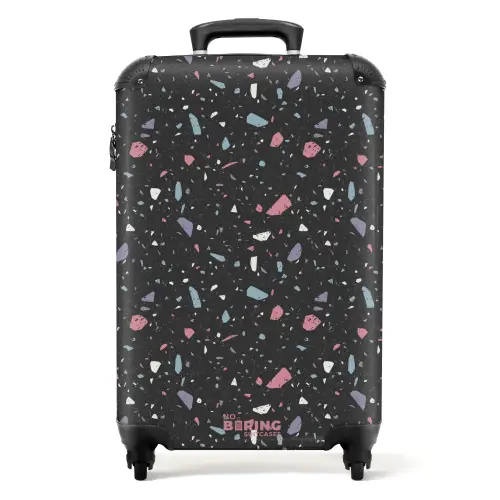 Terrazzo patroon zwart met pastel NBS - Handbagage koffer - Volwassenen Unisex middel -productfoto_recht