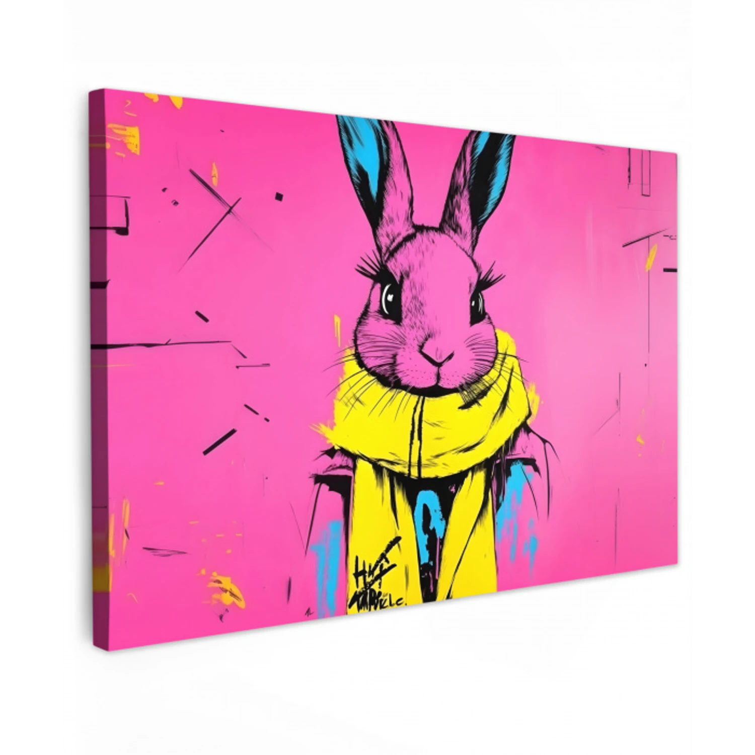 Konijn - Felroze - Sjaal - Abstract Tuinposter op houten frame 2 cm dik klein -3d