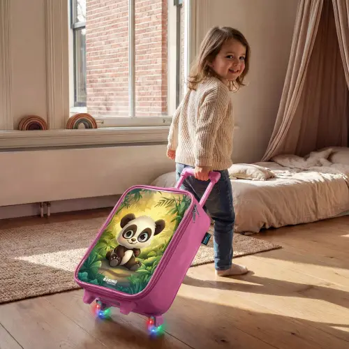 Panda - Bamboebos - Groen Kinderkoffer - Roze klein -sfeer1