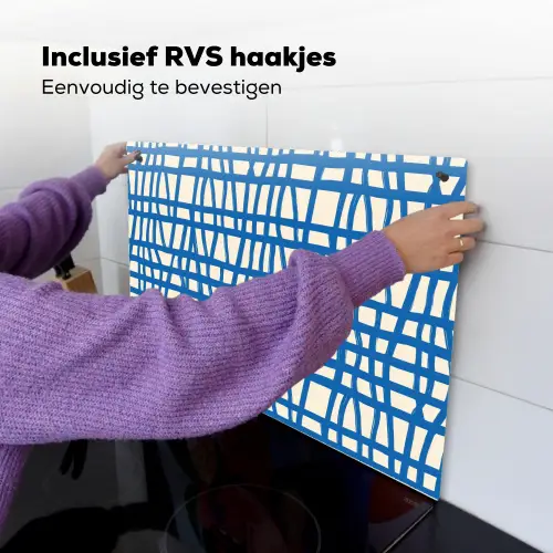 Ruitpatroon - Blauw - Crème Inductie beschemer met haakjes klein 777 -ky-ophangen-nl