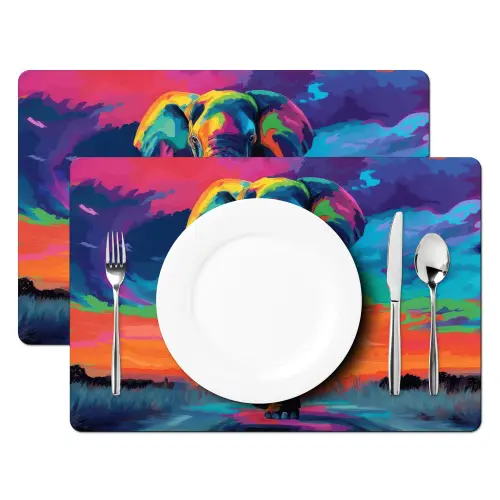 Olifant - Kleurrijk - Lucht - Abstract Placemat vinyl groot -zzsfeer2_Kitchenyeah-website
