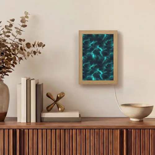 Turquoise - Bliksem  - Wolken Light Box met kabel (Tafellamp) klein 925 -sfeer2