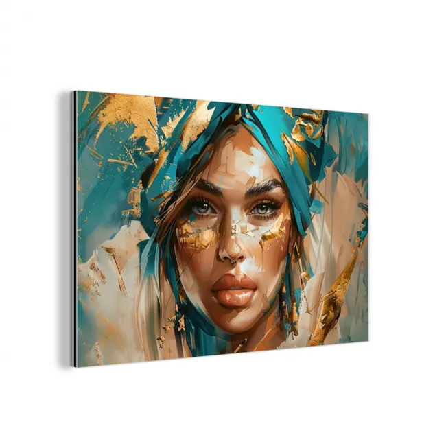 Vrouw - Portret - Goud - Luxe - Blauw aluminium wit klein -3d