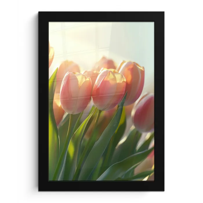 Tulpen - Roze - Zonnestralen fotolijst zwart zonder passe partout klein -3d