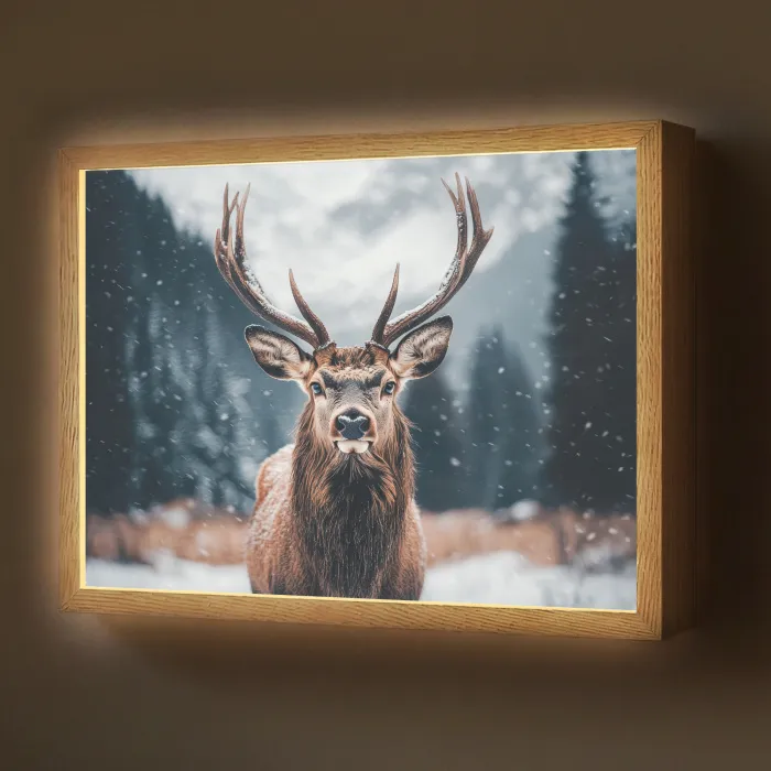 Hert - Dieren - Landschap - Winter - Sneeuw Light Box met batterij (Wandlamp) middel -z3d_website